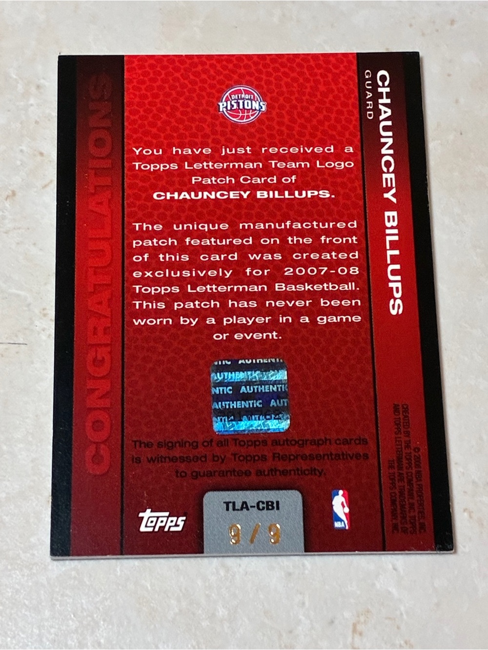 Chauncey Billups Team Logo Autographed Basketball Card - Picture 9 of 10